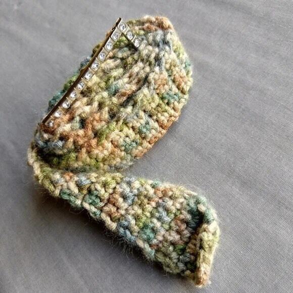 Alpine Sparkle Crochet Belt OS 45" handmade neutral pave buckle max- minimalist - Picture 11 of 13